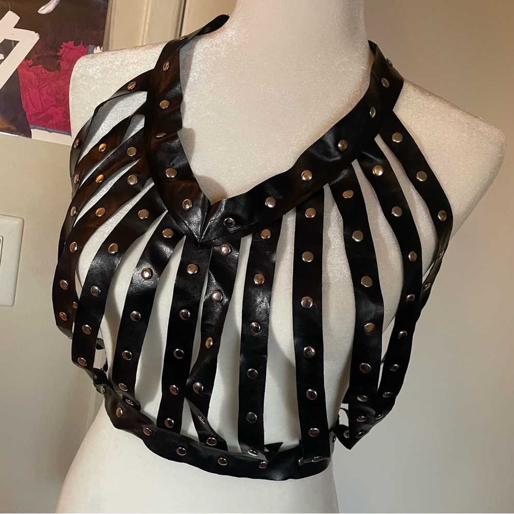 Iheartraves faux leather studded cage top